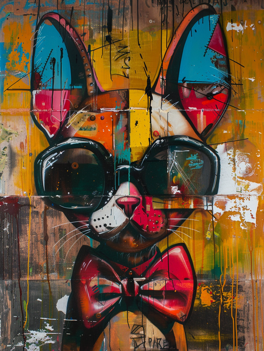 Colorful space Sphynx cat with a bow tie Expressive surreal Poster # F024385