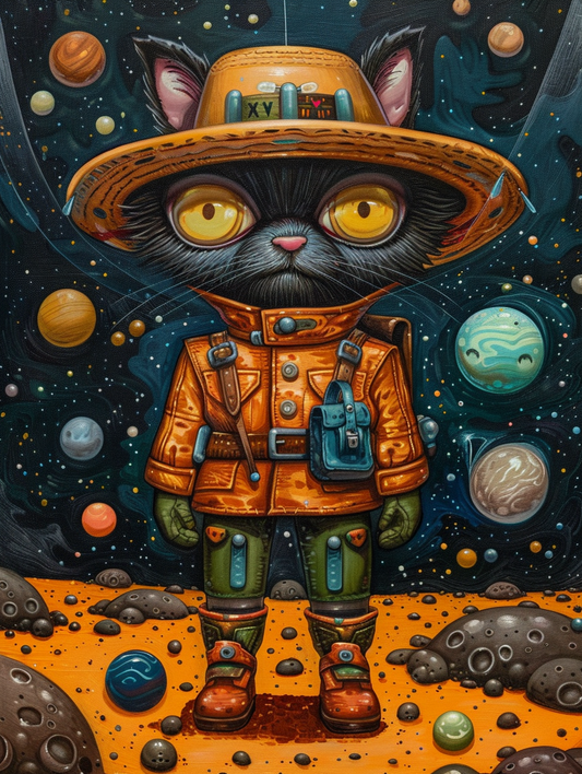 Colorful space Persian cat with a hat Expressive surreal Poster # F024597