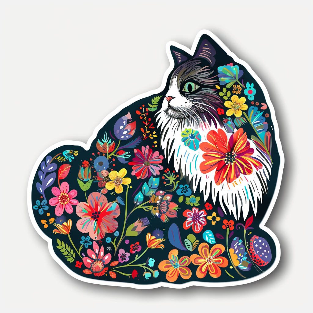 Persian Cat floral majestic Expressive surreal Vinyl Decal Sticker for Car, Laptop, Tumbler and more # F016151