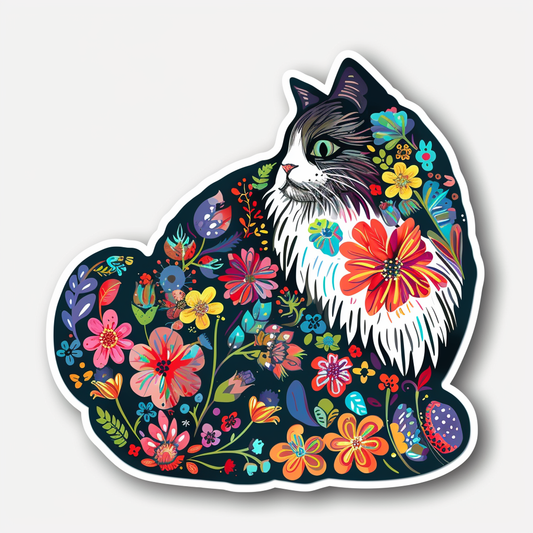 Persian Cat floral majestic Expressive surreal Vinyl Decal Sticker for Car, Laptop, Tumbler and more # F016151