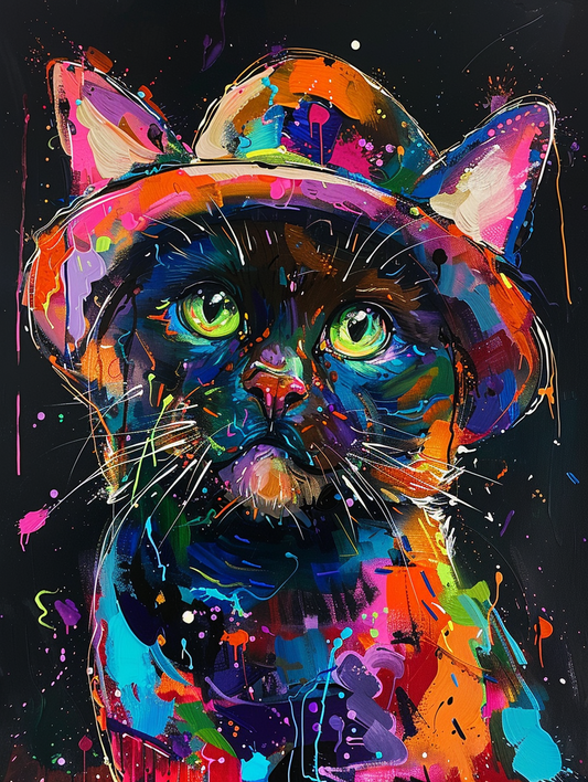 Colorful space Somali cat with a hat Expressive surreal Poster # F025271