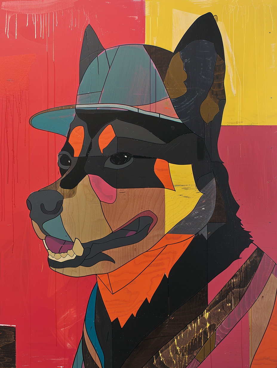 Colorful space Siberian Husky dog with a hat Expressive surreal Poster # F024582