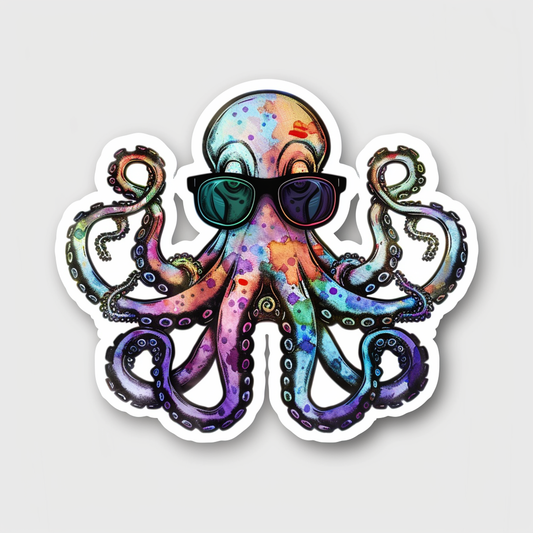 Sticker of a Octopus wearing sunglasses majestic Expressive surreal Vinyl Decal Sticker for Car, Laptop, Tumbler and more # F015416