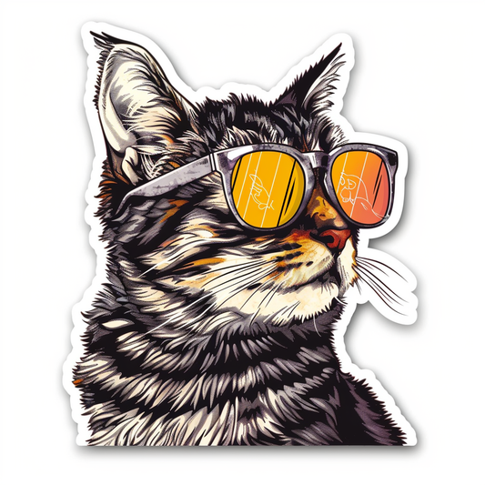 American Shorthair Cat wearing sunglasses Expressive surreal Vinyl Decal Sticker for Car, Laptop, Tumbler and more # F019895-4" x 4"