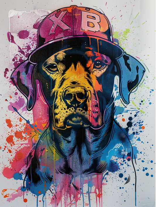 colorful space Labrador Retriever dog with a hat Expressive surreal Poster # F025539
