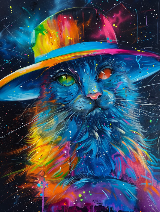 Colorful space Ragdoll cat with a hat Expressive surreal Poster # F025318