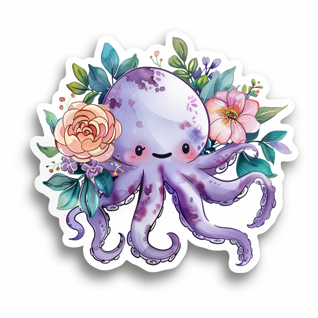 Adorable Octopus with chubby cheeks Expressive surreal Vinyl Decal Sticker for Car, Laptop, Tumbler and more # F015955