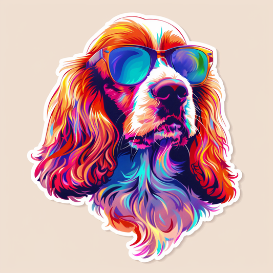 Sticker of a Cocker Spaniel Dog wearing sunglasses Expressive surreal Vinyl Decal Sticker for Car, Laptop, Tumbler and more # F020149