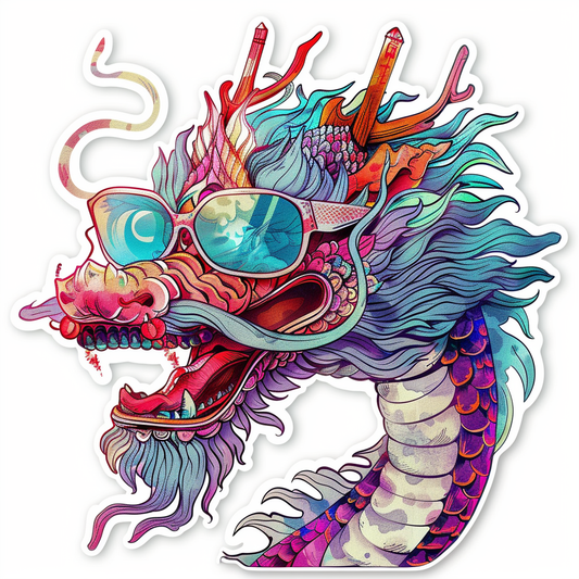 Dragon wearing sunglasses majestic Expressive surreal Vinyl Decal Sticker for Car, Laptop, Tumbler and more # F018917