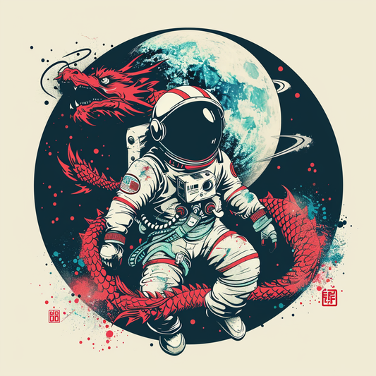 Sticker of a Dragon astronaut majestic Expressive surreal Vinyl Decal Sticker for Car, Laptop, Tumbler and more # F019137