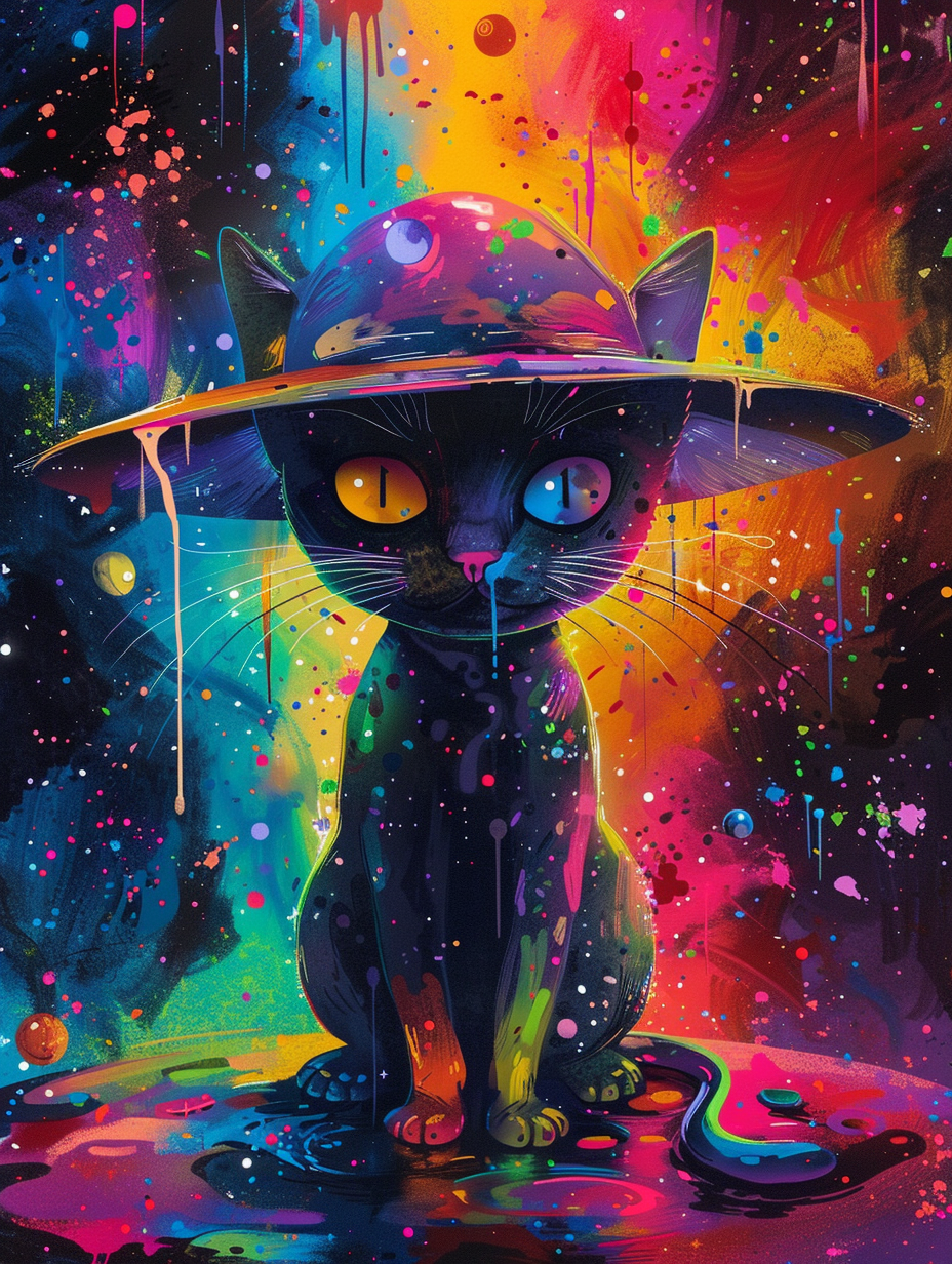 Colorful space Siamese cat with a bow tie Expressive surreal Poster # F024657