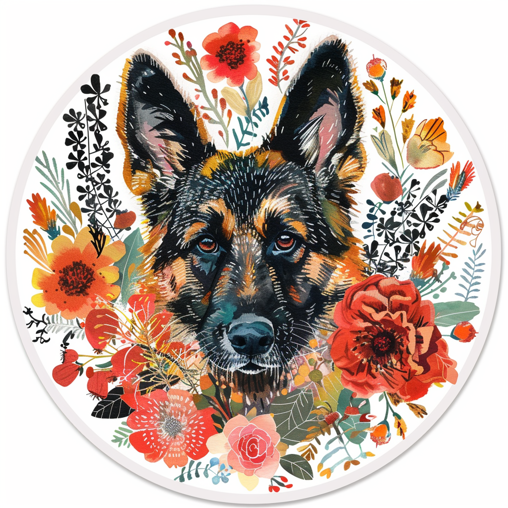 German Shepherd Dog floral Vinyl Decal Sticker for Car, Laptop, Tumbler and more # F011435
