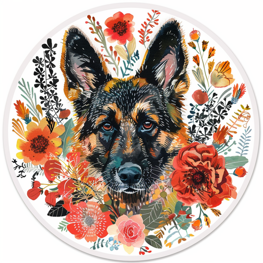 German Shepherd Dog floral Vinyl Decal Sticker for Car, Laptop, Tumbler and more # F011435