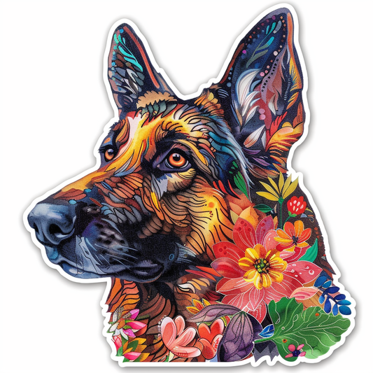 German Shepherd Dog floral Vinyl Decal Sticker for Car, Laptop, Tumbler and more # F011436