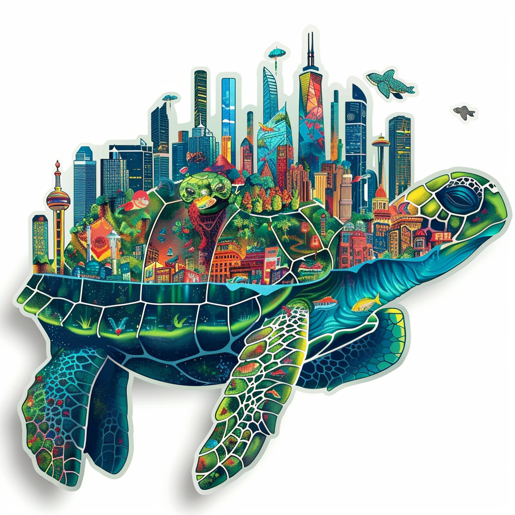 Sticker of a turtle majestic Expressive surreal Vinyl Decal Sticker for Car, Laptop, Tumbler and more # F022012