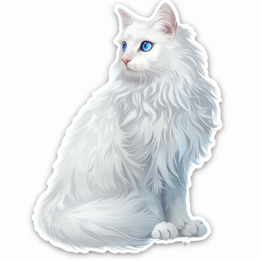Adorable Turkish Angora Cat  Vinyl Decal Sticker for Car, Laptop, Tumbler and more # F021607-4" x 4"