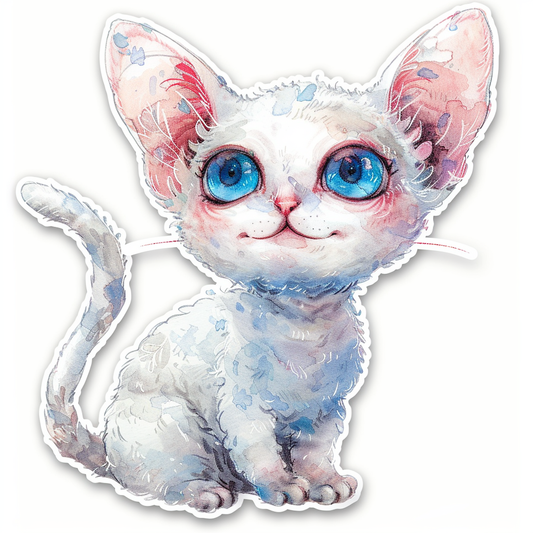 Adorable Cornish Rex Cat Expressive surreal Vinyl Decal Sticker for Car, Laptop, Tumbler and more # F021583-4" x 4"