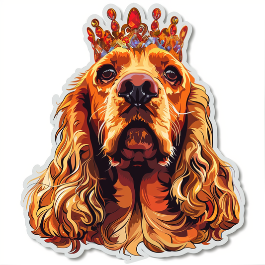 Cocker Spaniel Dog crowned majestic Expressive surreal Vinyl Decal Sticker for Car, Laptop, Tumbler and more # F020234-4" x 4"