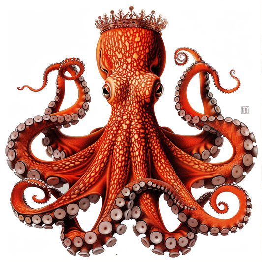 Octopus crowned majestic Expressive surreal Vinyl Decal Sticker for Car, Laptop, Tumbler and more # F015548-6" x 6"