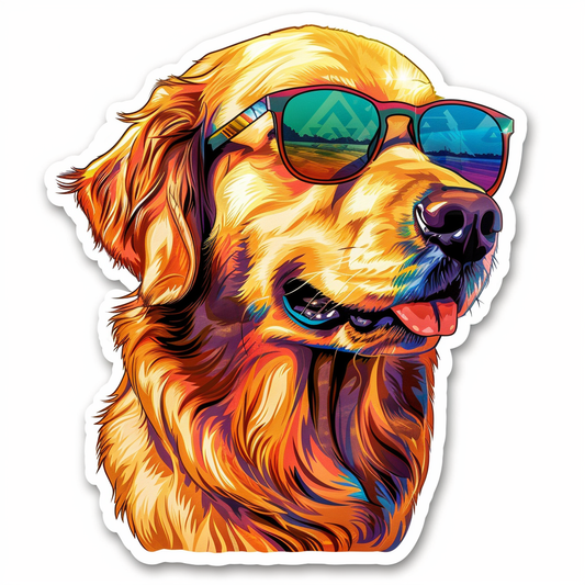 Golden Retriever Dog wearing sunglass Vinyl Decal Sticker for Car, Laptop, Tumbler and more # F010563