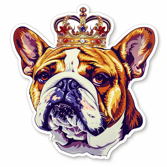 Sticker of a Bulldog Dog crowned majestic Expressive surreal Vinyl Decal Sticker for Car, Laptop, Tumbler and more # F017256