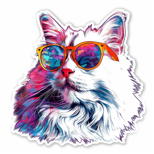 Adorable Turkish Angora Cat  Vinyl Decal Sticker for Car, Laptop, Tumbler and more # F020782-4" x 4"