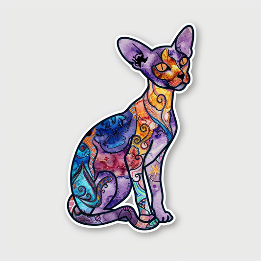 Adorable Cornish Rex Cat Expressive surreal Vinyl Decal Sticker for Car, Laptop, Tumbler and more # F021405-4" x 4"