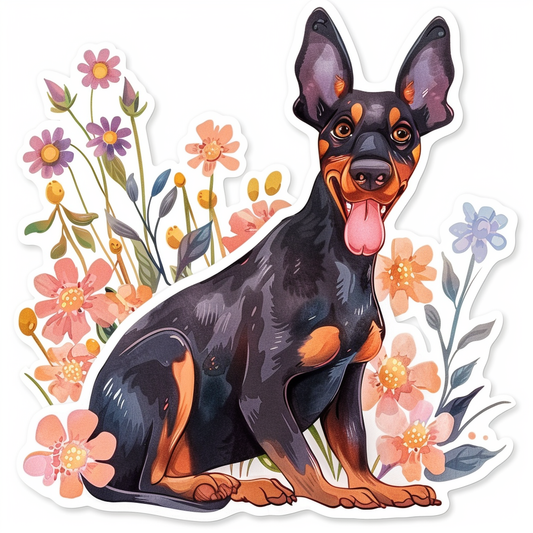 Adorable Doberman Pinscher Dog with Expressive surreal Vinyl Decal Sticker for Car, Laptop, Tumbler and more # F019657-4" x 4"