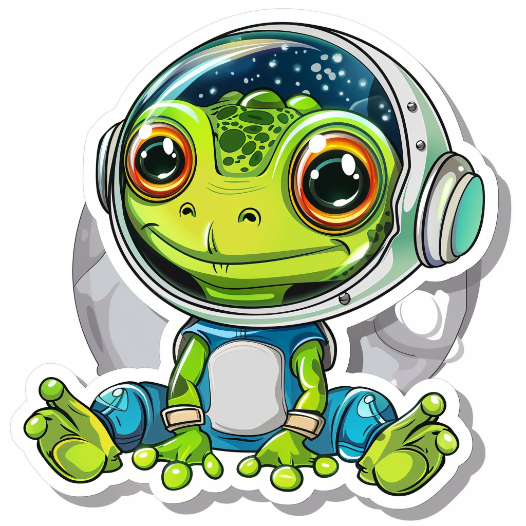 Sticker of a Cute and Adorable Frog full body wearing space suit Expressive surreal Vinyl Decal Sticker for Car, Laptop, Tumbler and more # F016617