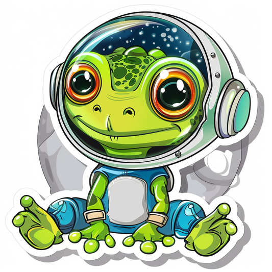 Sticker of a Cute and Adorable Frog full body wearing space suit Expressive surreal Vinyl Decal Sticker for Car, Laptop, Tumbler and more # F016617