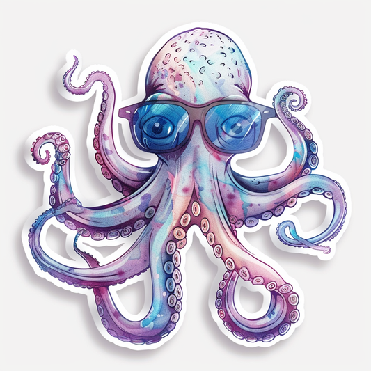 Sticker of a Octopus wearing sunglasses majestic Expressive surreal Vinyl Decal Sticker for Car, Laptop, Tumbler and more # F015391