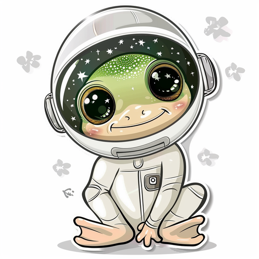 Sticker of a Cute and Adorable Frog full body wearing space suit Expressive surreal Vinyl Decal Sticker for Car, Laptop, Tumbler and more # F016647