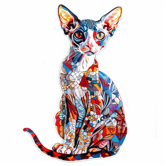 Adorable Cornish Rex Cat Expressive surreal Vinyl Decal Sticker for Car, Laptop, Tumbler and more # F021603-4" x 4"