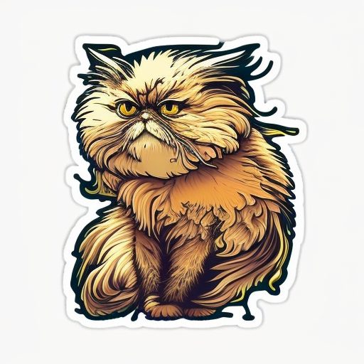 Persian cat with a thick fluffy white Expressive surreal Vinyl Decal Sticker for Car, Laptop, Tumbler and more # F016579
