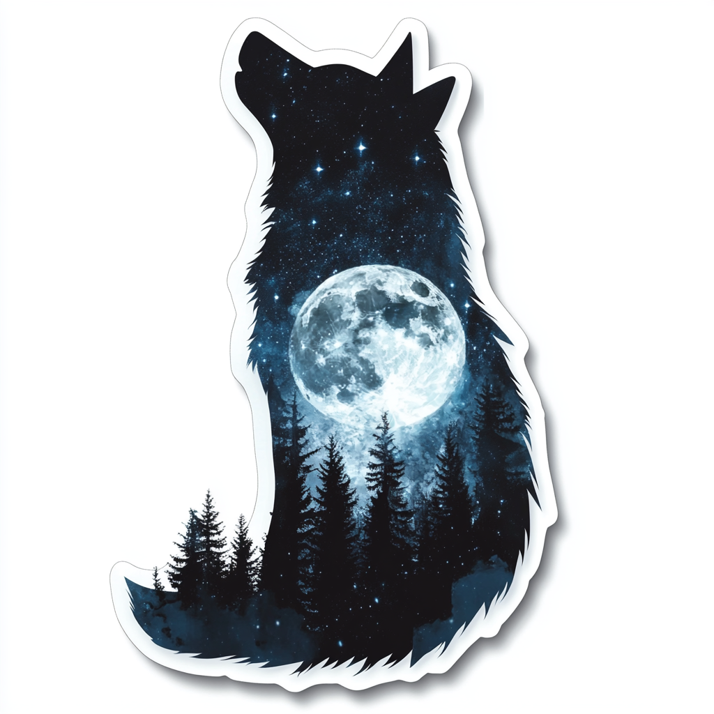 Wolf Moon and Stars Vinyl Decal Sticker for Car, Laptop, Tumbler and more # F025681