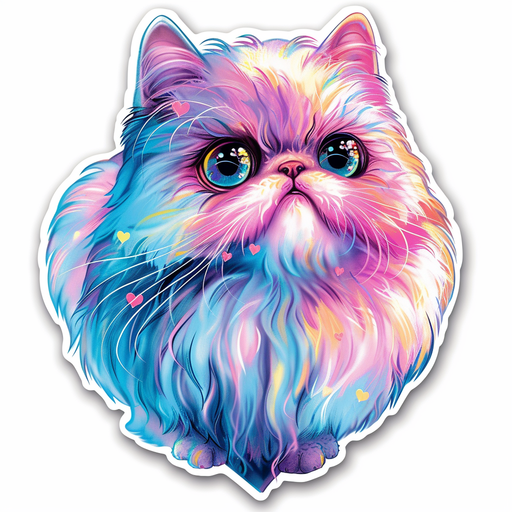 Sticker of a Persian Cat heartcore cat Expressive surreal Vinyl Decal Sticker for Car, Laptop, Tumbler and more # F016419