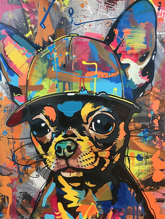 Colorful space Chihuahua dog with a hat Expressive surreal Poster # F025130