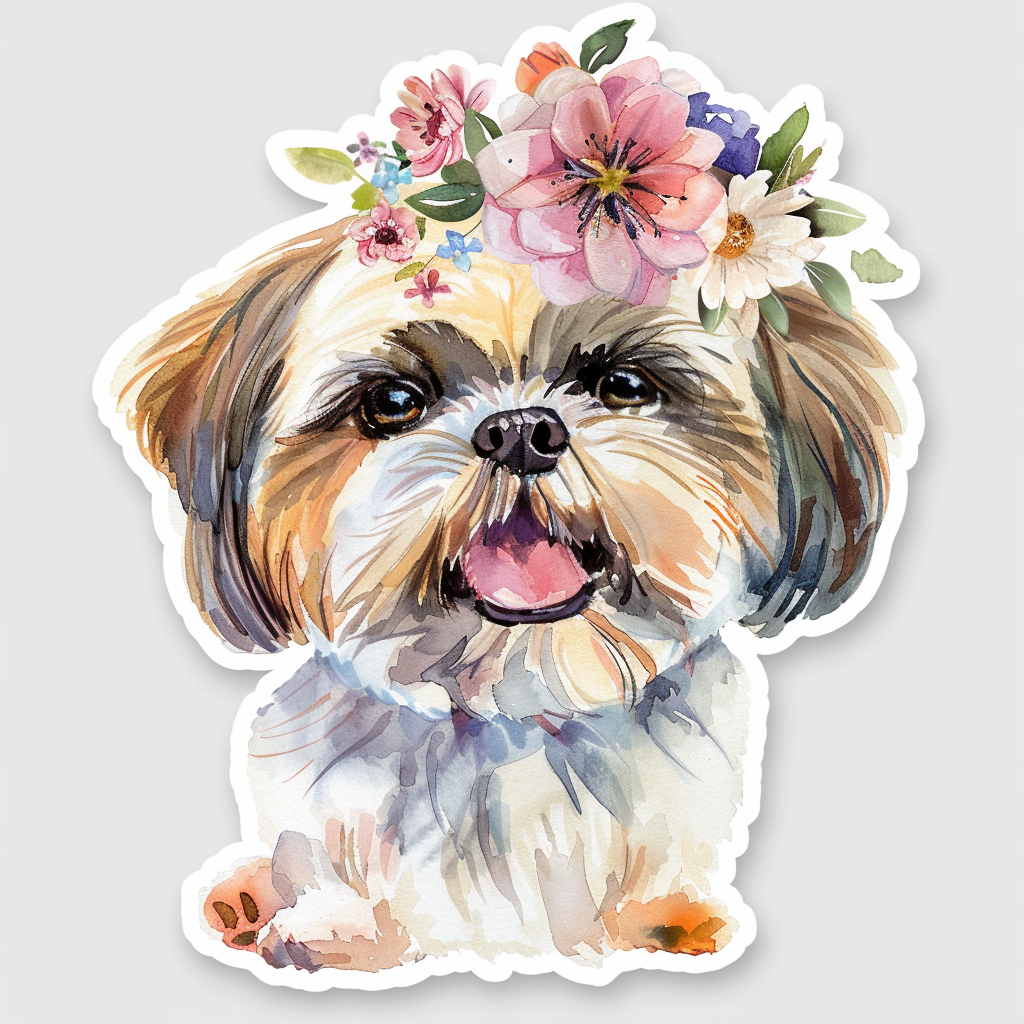 Adorable Shih Tzu Dog Expressive surreal Vinyl Decal Sticker for Car, Laptop, Tumbler and more # F018202