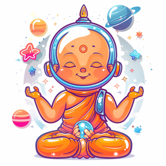 Sticker of a Cute and Adorable Buddha full body space suit Expressive surreal Vinyl Decal Sticker for Car, Laptop, Tumbler and more # F017182
