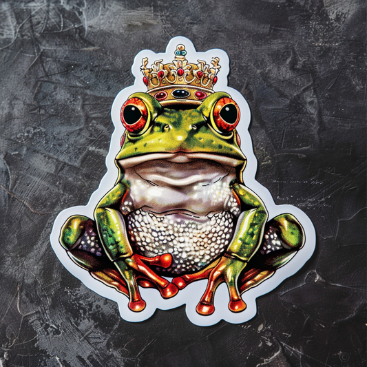 Sticker of a Frog crowned majestic Expressive surreal Vinyl Decal Sticker for Car, Laptop, Tumbler and more # F015882