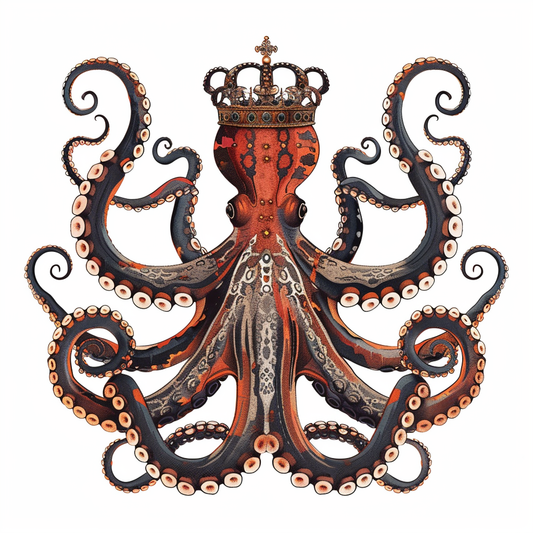 Sticker of a Octopus crowned majestic Expressive surreal Vinyl Decal Sticker for Car, Laptop, Tumbler and more # F015501