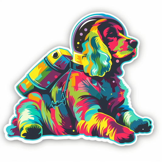 Cocker Spaniel Dog astronaut majestic Expressive surreal Vinyl Decal Sticker for Car, Laptop, Tumbler and more # F020243-4" x 4"