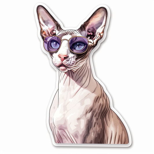 Cornish Rex Cat wearing sunglasses Expressive surreal Vinyl Decal Sticker for Car, Laptop, Tumbler and more # F020757-4" x 4"