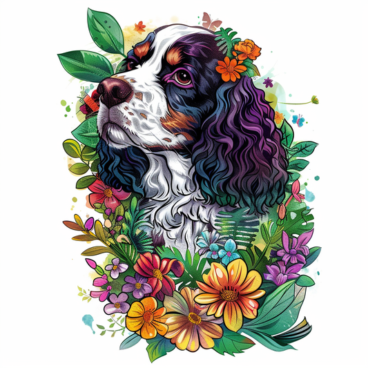 Cocker Spaniel Dog floral majestic Expressive surreal Vinyl Decal Sticker for Car, Laptop, Tumbler and more # F020059-4" x 4"