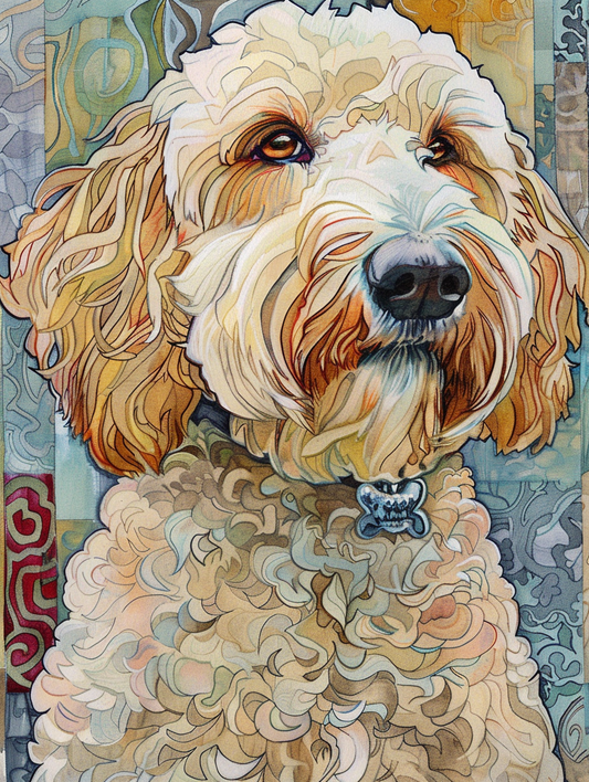 Poster of Goldendoodle dog Expressive surreal Poster # F024246