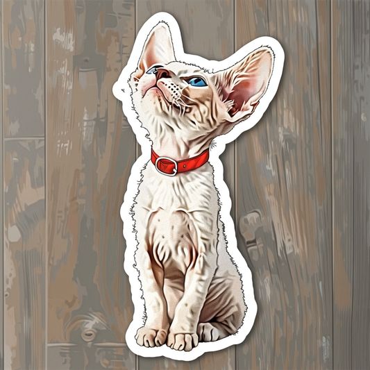 Adorable Cornish Rex Cat Expressive surreal Vinyl Decal Sticker for Car, Laptop, Tumbler and more # F021523-4" x 4"