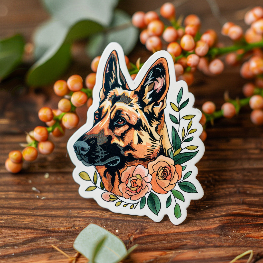 German Shepherd Dog floral Vinyl Decal Sticker for Car, Laptop, Tumbler and more # F011433