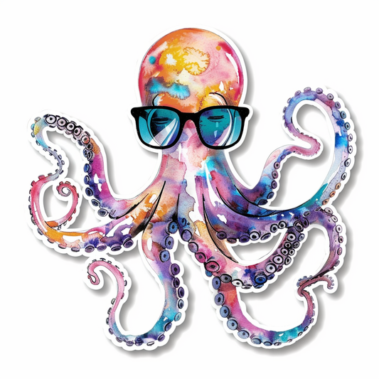 Sticker of a Octopus wearing sunglasses majestic Expressive surreal Vinyl Decal Sticker for Car, Laptop, Tumbler and more # F015403