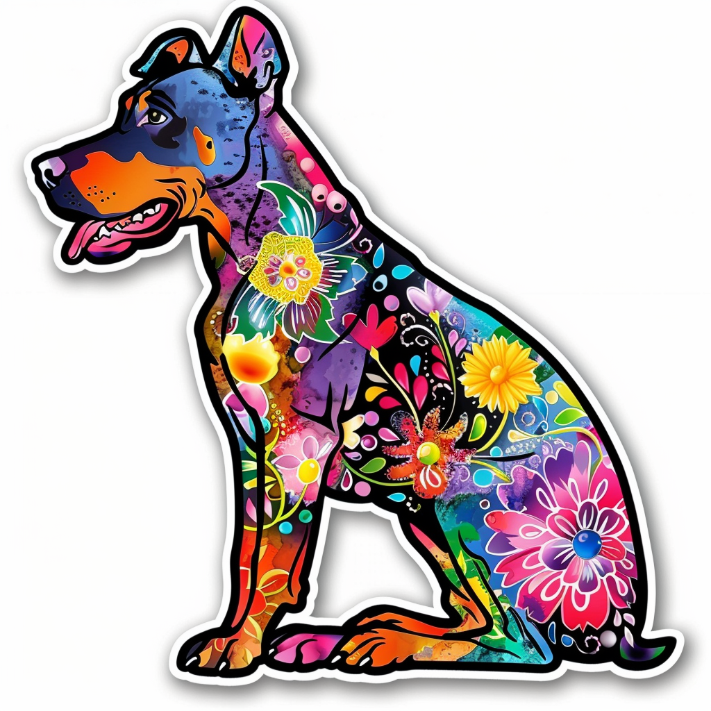 Doberman Pinscher Dog floral majestic Expressive surreal Vinyl Decal Sticker for Car, Laptop, Tumbler and more # F019404