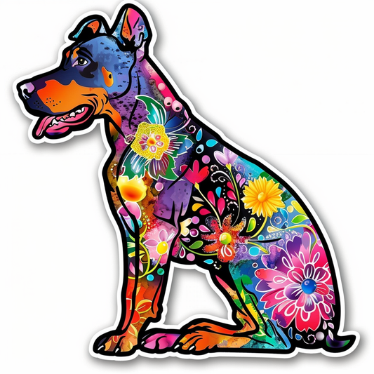 Doberman Pinscher Dog floral majestic Expressive surreal Vinyl Decal Sticker for Car, Laptop, Tumbler and more # F019404